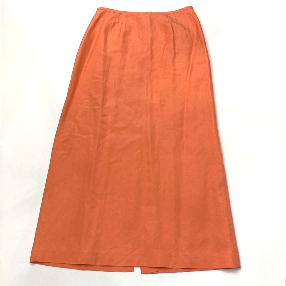 Amanda Smith Linen Blend Maxi Skirt Orange Lined Straight Womens 10 Back Slit